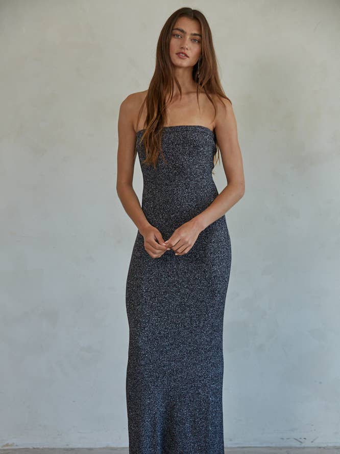 Black Silver W1725 | Knit Sweater Viscose Nylon Lurex Strapless Maxi for wholesale on Faire0
