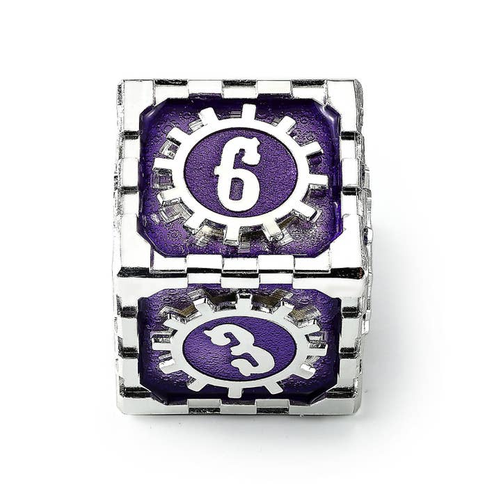 Hymgho Premium Dice - Wholesale Dice - Mythic Size Cogcraft Fidget D -Chrononaut-Purple & Silver