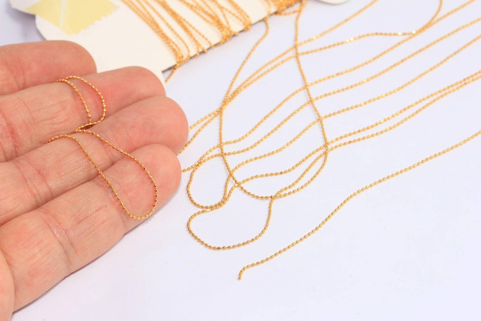 QueenJewelryM – wholesale Link & chain necklace – 0,8mm 24k Shiny Gold Plated Ball Satellite Chain, CHK468-2