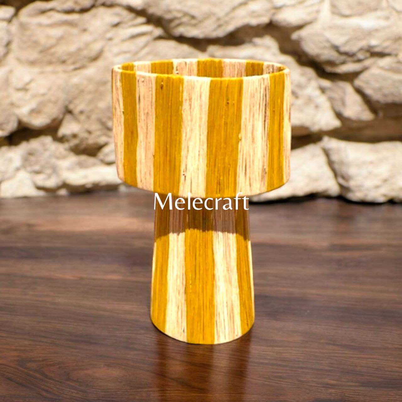 Melecraft - Wholesale Lamp Shade - Artisan-Crafted Yellow Striped Raffia Table Lamp Shade2