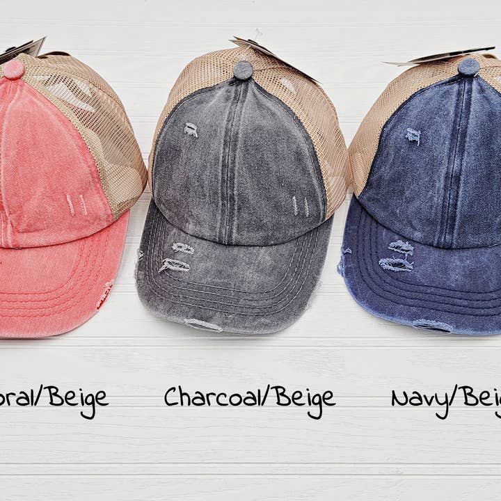 Treasure Bank - Wholesale Ponytail Cap - Women's - C.C Washed Denim, Mesh Back with Crossed Band for Ponytail2