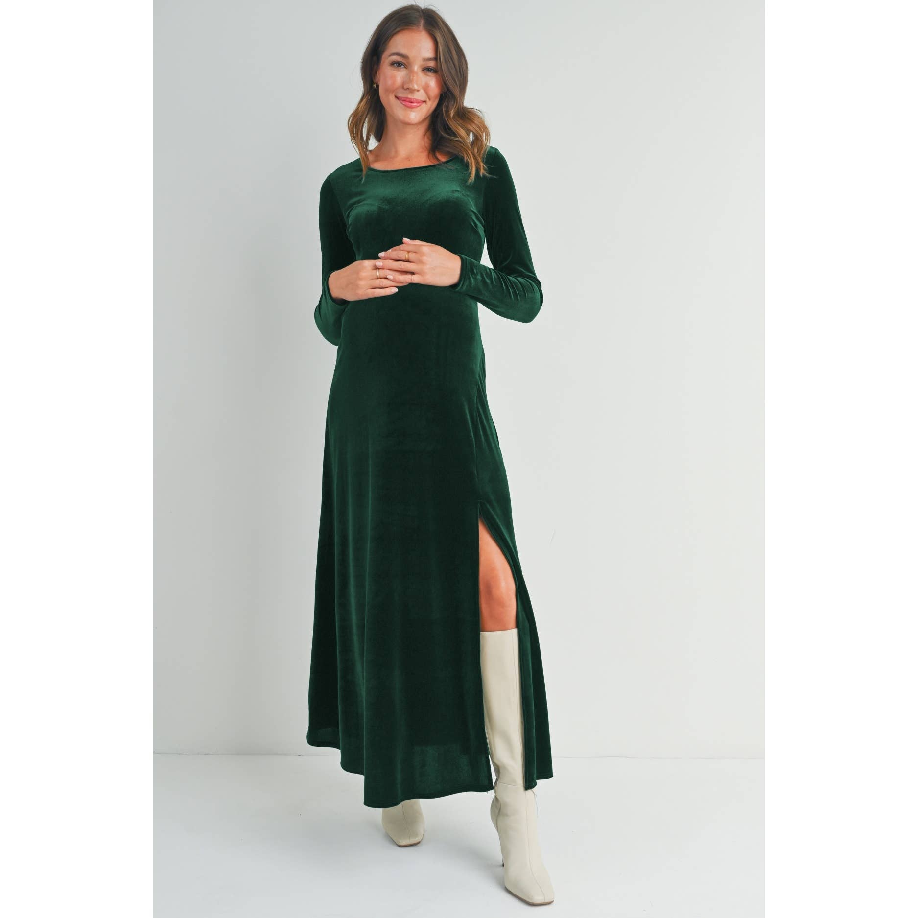 Hello Miz – wholesale Dress – Maternity – Velvet Long Sleeve Maternity Midi Dress9