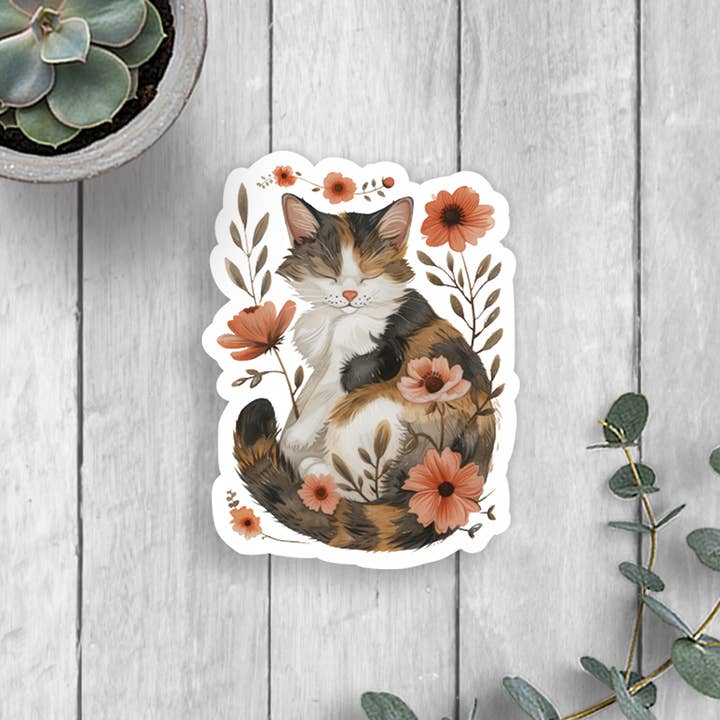 Expression Design Co - Wholesale Sticker - Floral Cat Vinyl Sticker