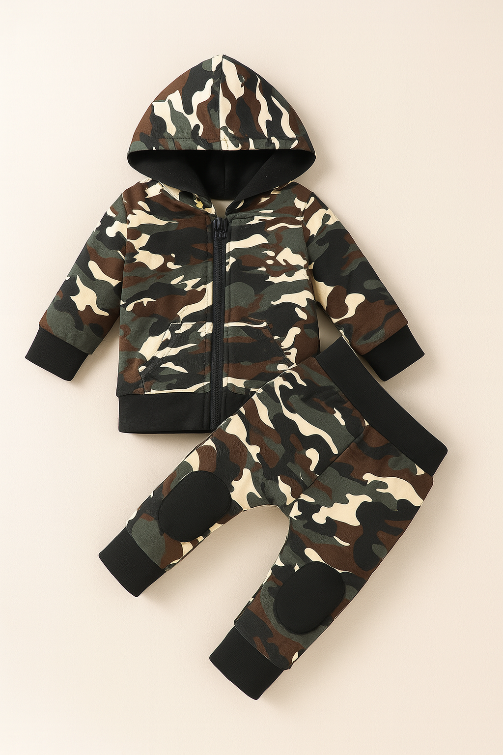 Fennco Styles - Vendita all'ingrosso Completo top e pantaloni - Neonati - Giacca e pantaloni camouflage per neonati con cappuccio0