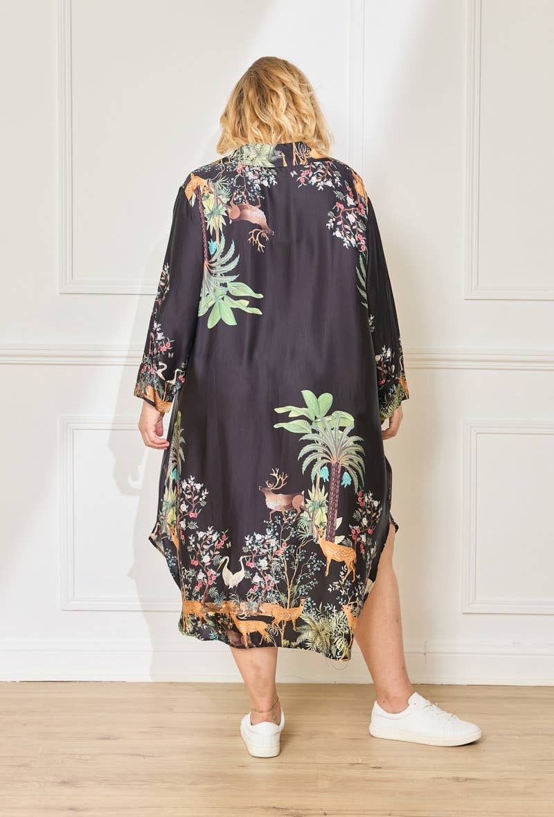 Black Plus Size - Flowing Dress with Tropical Print for wholesale on Faire2