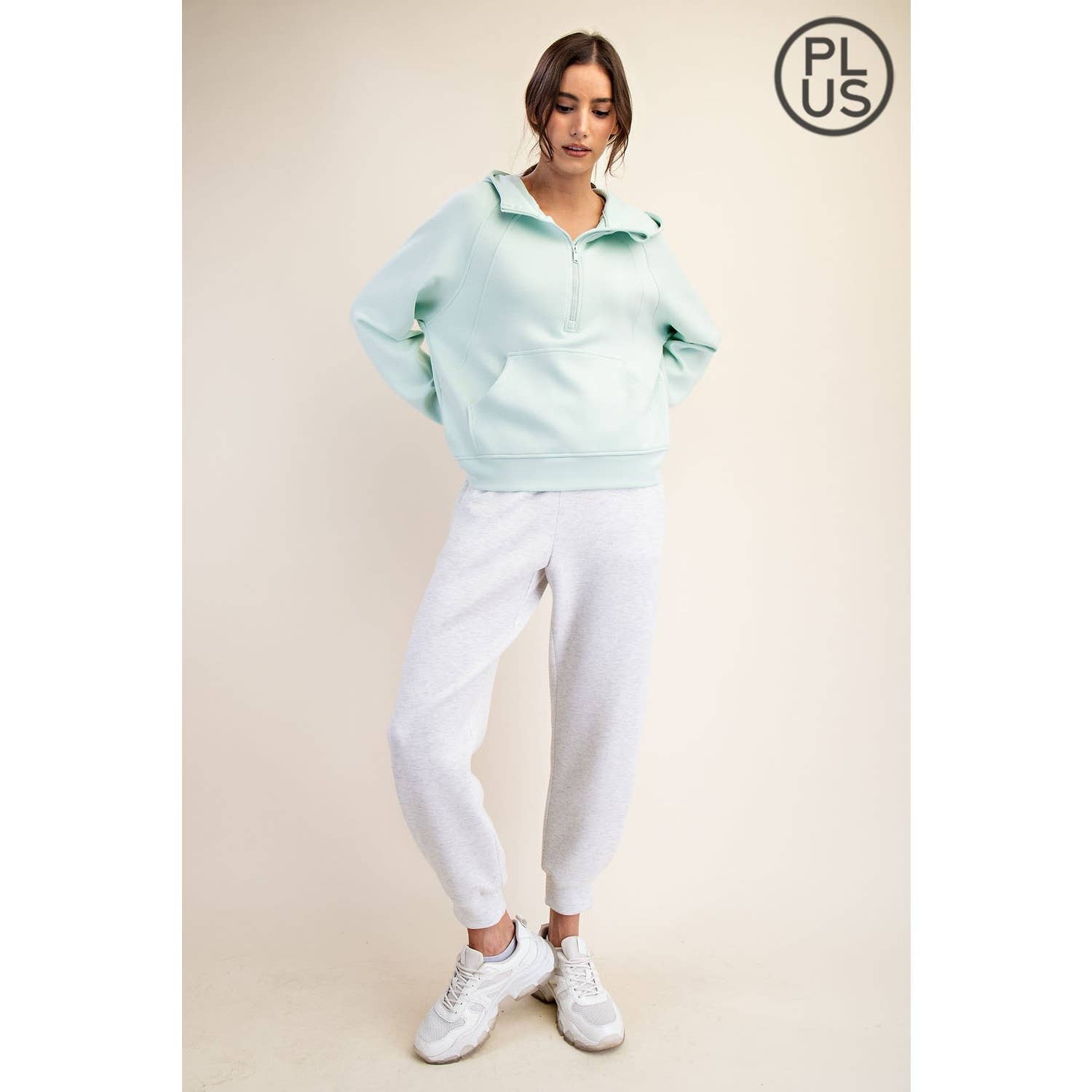 Rae Mode - Vente Veste de sport – femme - VESTE À CAPUCHE QUART DE ZIP EN SCUBA MODAL GRANDE TAILLE16