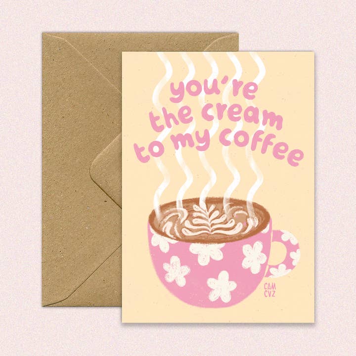 Cream to my coffee | gourmet postcard quote A6 for wholesale by Camille Cauvez illustration et papeterie