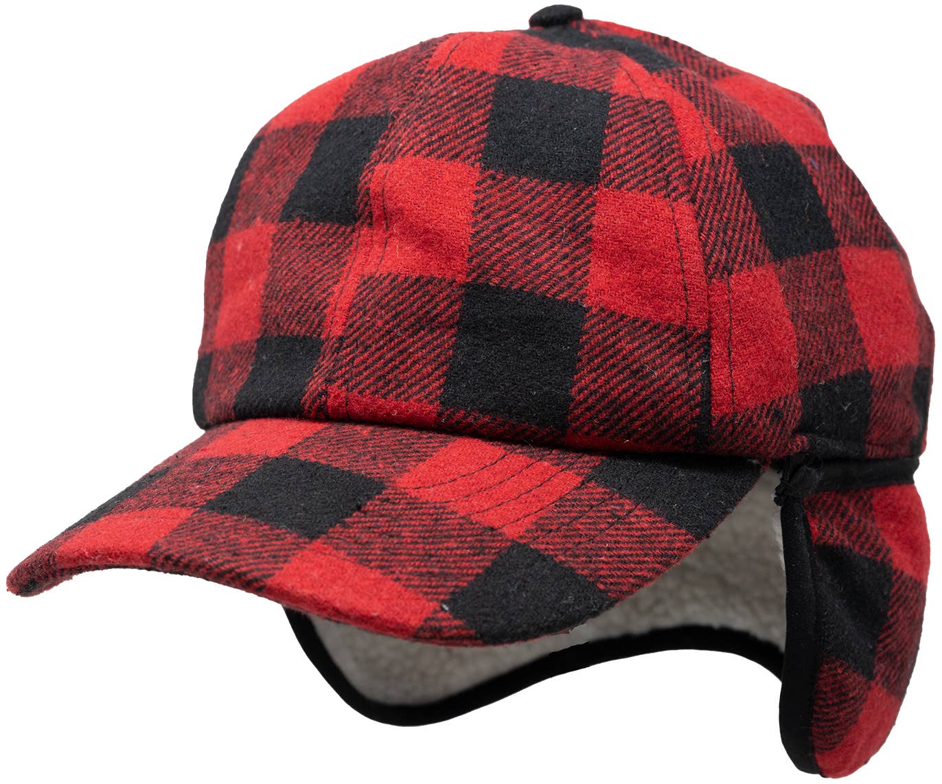 Funky Junque - Wholesale Trapper/Bomber Hat - Men's - Wool Earflap Trapper Hat - Buffalo Check - Red/Black2