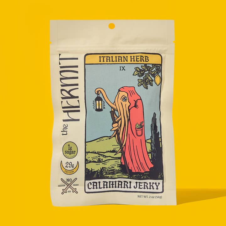 Calamari Jerky - Italian Herb - 2oz for wholesale by The Hermit Calamari Jerky