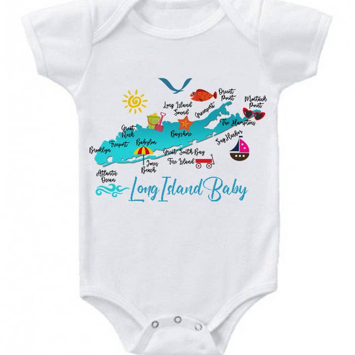 CUSTOM Onesie~SPECIFY STATE/PLACE NAMES and COLOR OF TYPE for wholesale by Liane Fried Studio