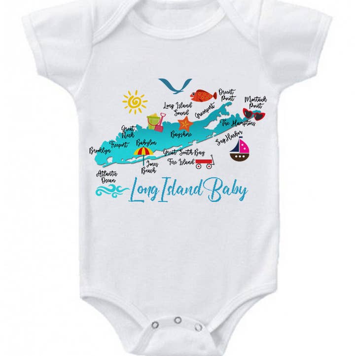 CUSTOM Onesie~SPECIFY STATE/PLACE NAMES and COLOR OF TYPE for wholesale by Liane Fried Studio