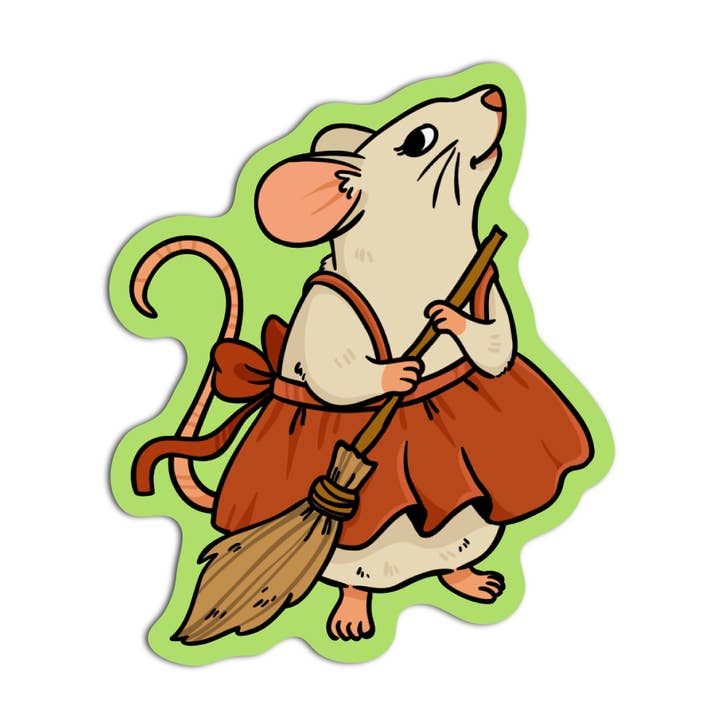 Rat with Broom Fairycore Textured Stickers for wholesale by Girls Printing House