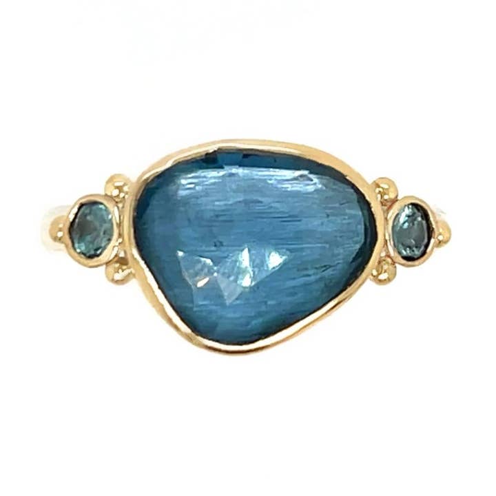 London blue Topaz ring with blue zircons ring in 14k gold and sterling silver for wholesale by Emily Amey Jewelry