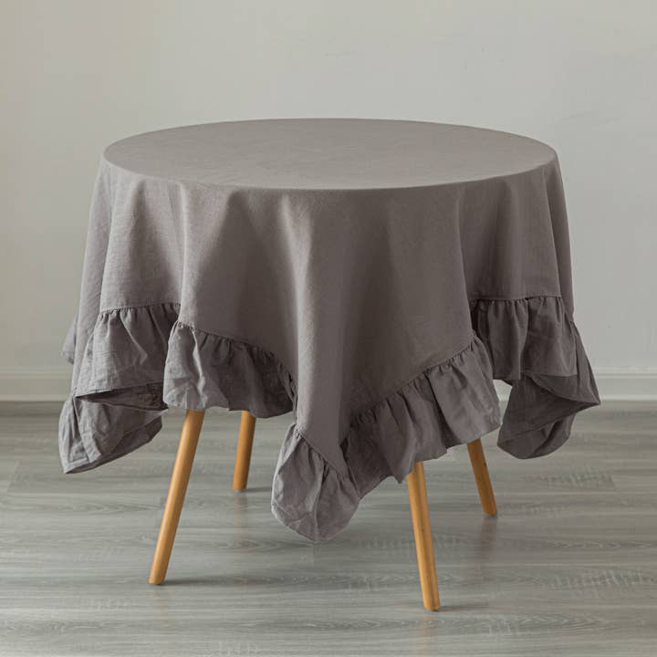 Deerlux - Tovaglia lavabile in 100% puro lino, con volant per la vendita all'ingrosso da parte di Quickway Imports