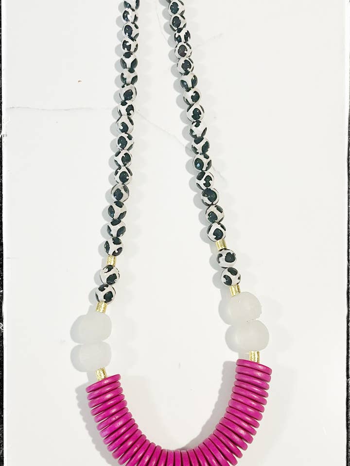 Ceramic Black Giraffe Glass & Coconut Wood Bead Necklace for wholesale by GentrybyJenna