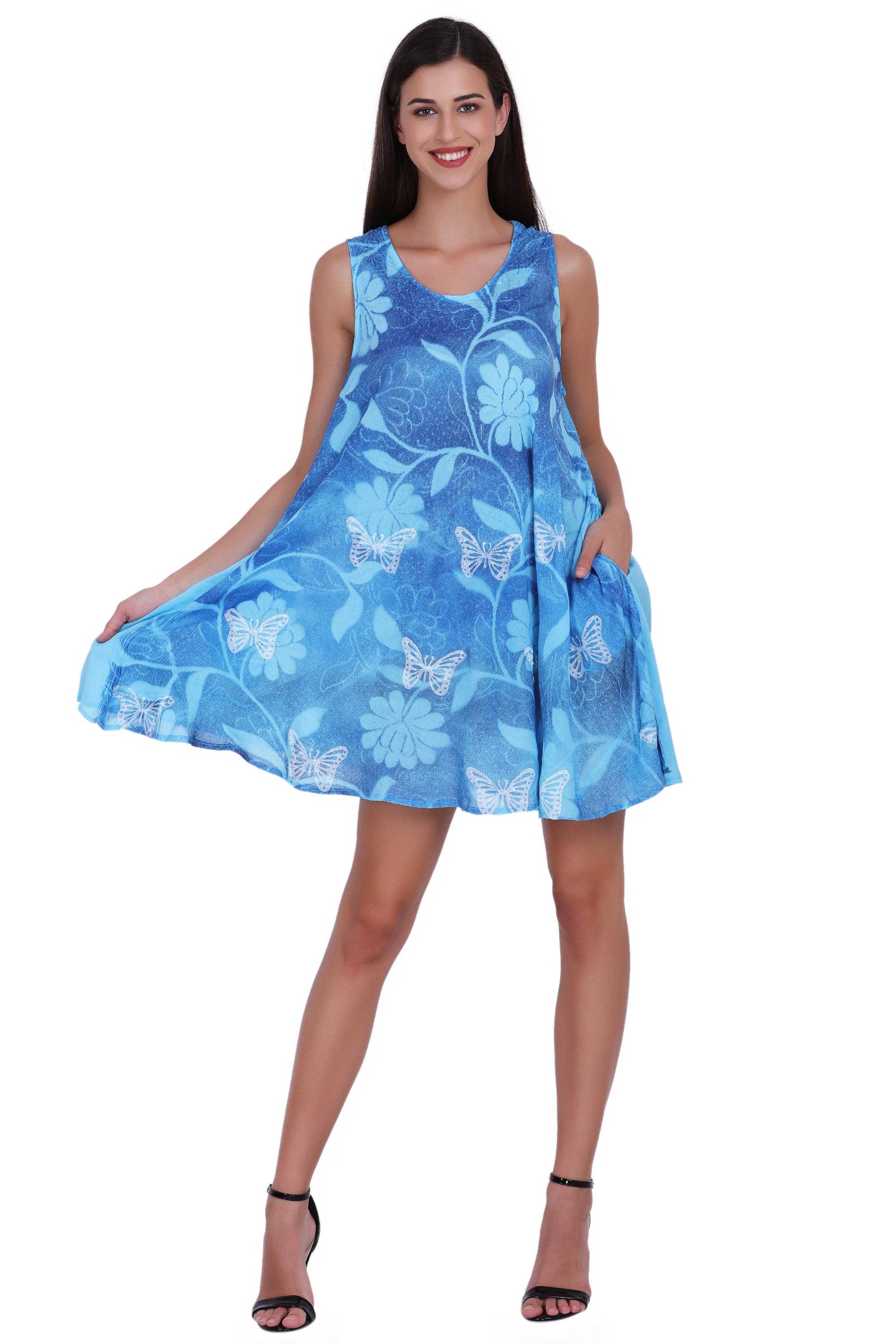 Assorted Colors Sleeveless Tie Dye Butterfly Short Dress 362108 for wholesale on Faire18