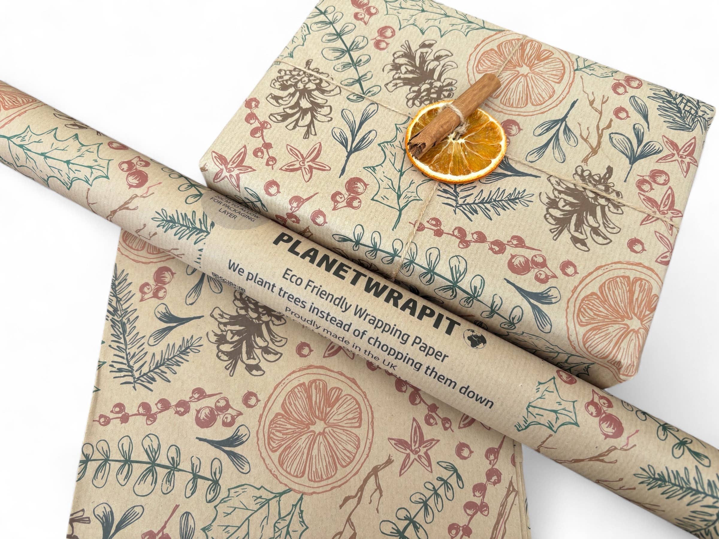 PlanetWrapIt - Wholesale Flat Wrap - Christmas Dried Oranges Recycled Kraft Gift Wrapping Paper 4