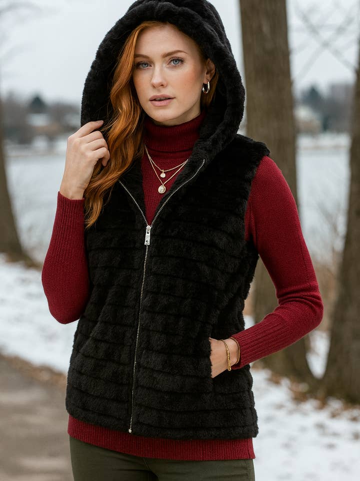 8816 Onyx Black Zip Hoodie Vest for wholesale by LTX Sportswear