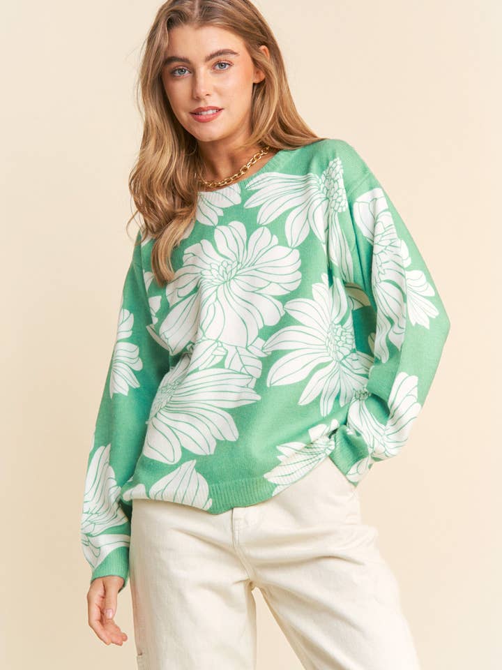 Casual Floral Knit Long Sleeve Sweater Top for wholesale by J.NNA