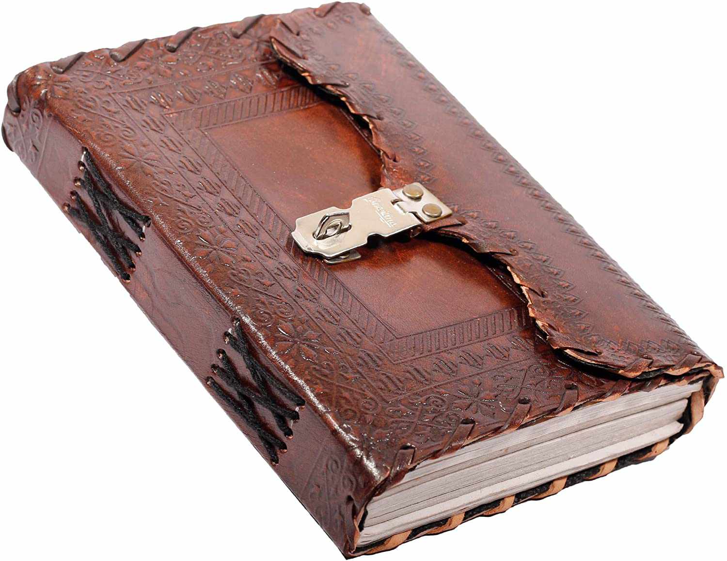 Tuzech Leather - Vente Journal intime - Journal en cuir TUZECH pour hommes et femmes, carnet en cuir pour écrire des poèmes, carnet de croquis, carnet de notes pour tenir des registres, mémoire personnel avec serrure et clé - Non ligné 7 pouces1
