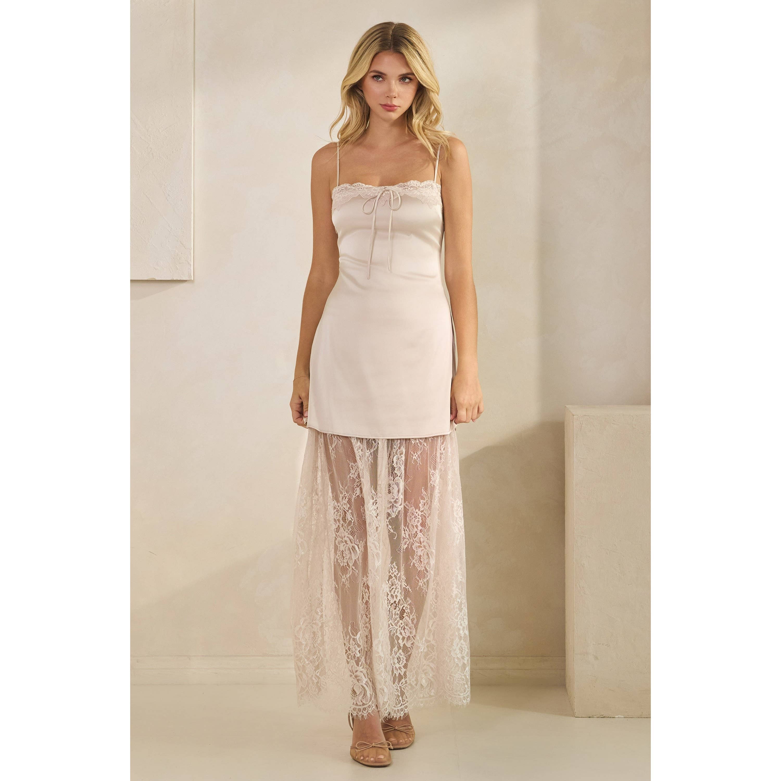 Honey Mango - Wholesale Dress - Women's - Lace Trim Satin Maxi Slip Dress33