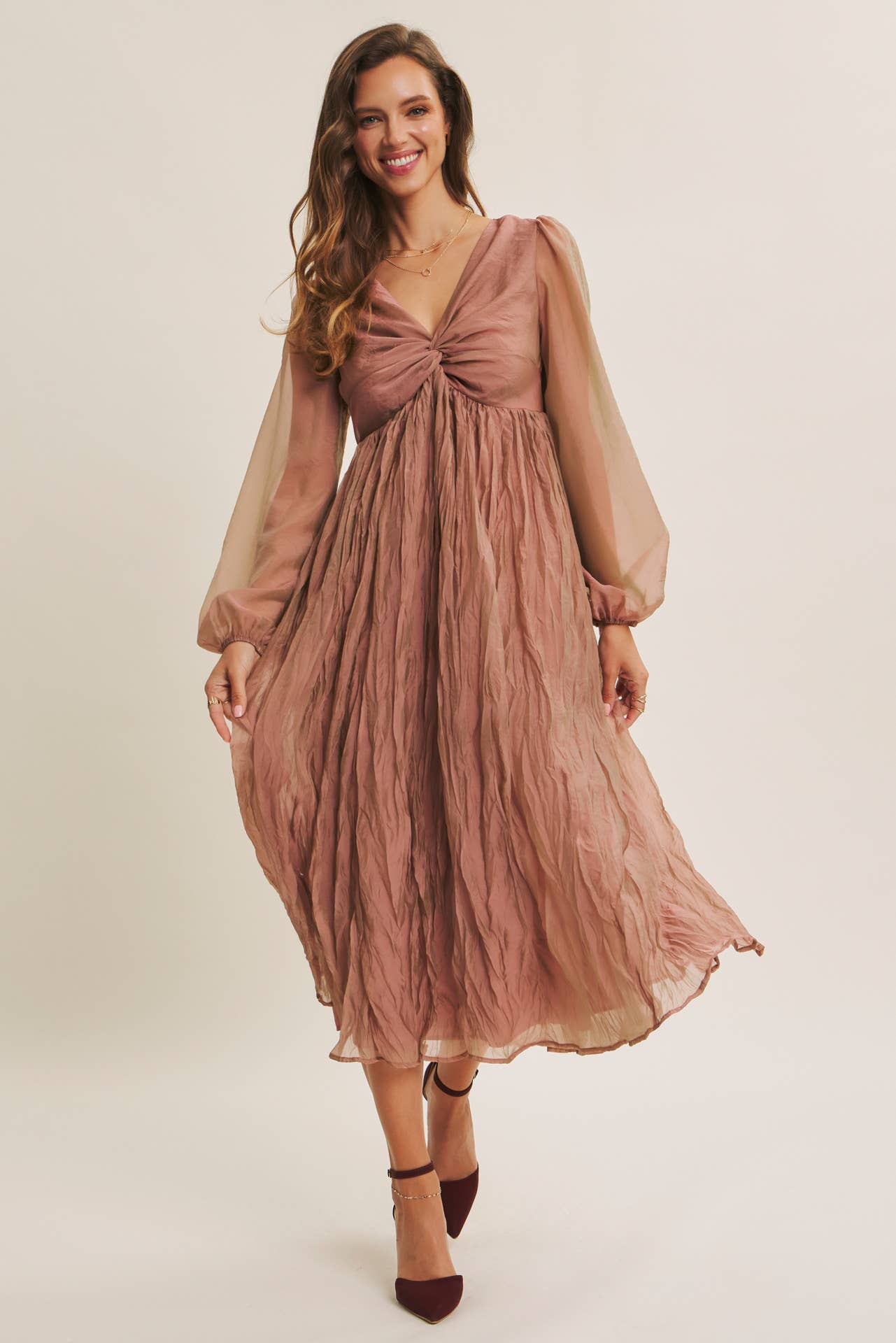 KEEP IT DREAMY IRIDESCENT MAUVE TWISTED BUST MAXI DRESS for wholesale on Faire17