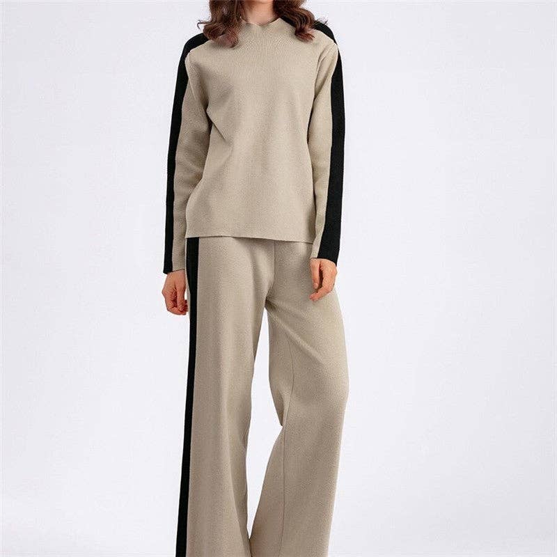 FurDecoration - Vente Ensemble de vêtements d'intérieur – femme - Ensemble de jogging avec pull à col rond et blocs de couleur1