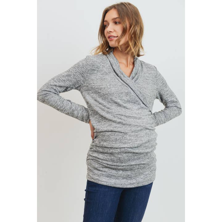 Surplice Long Sleeve Maternity Nursing Top for wholesale by Hello Miz