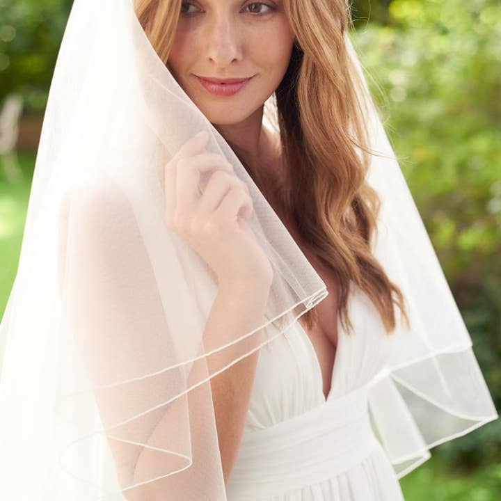 Ivory 2 Layer Pencil Edge Veil for wholesale on Faire
