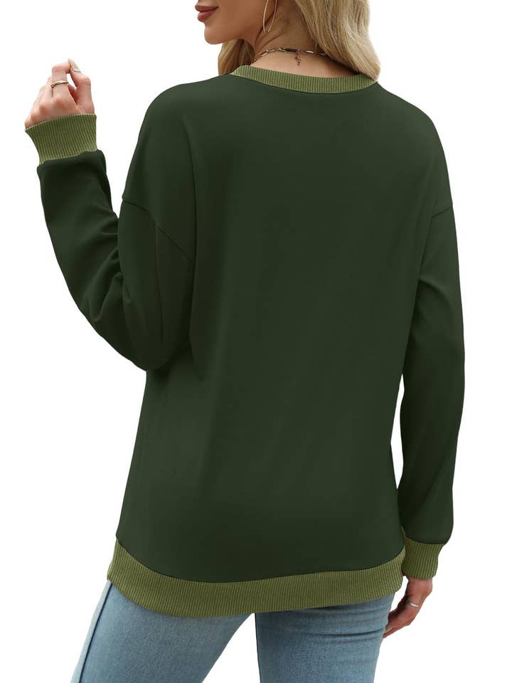 Suhkasana - Wholesale Sweatshirt - Dames - Aanpasbare Colorblock Crewneck Casual Pullover Sweatshirt7