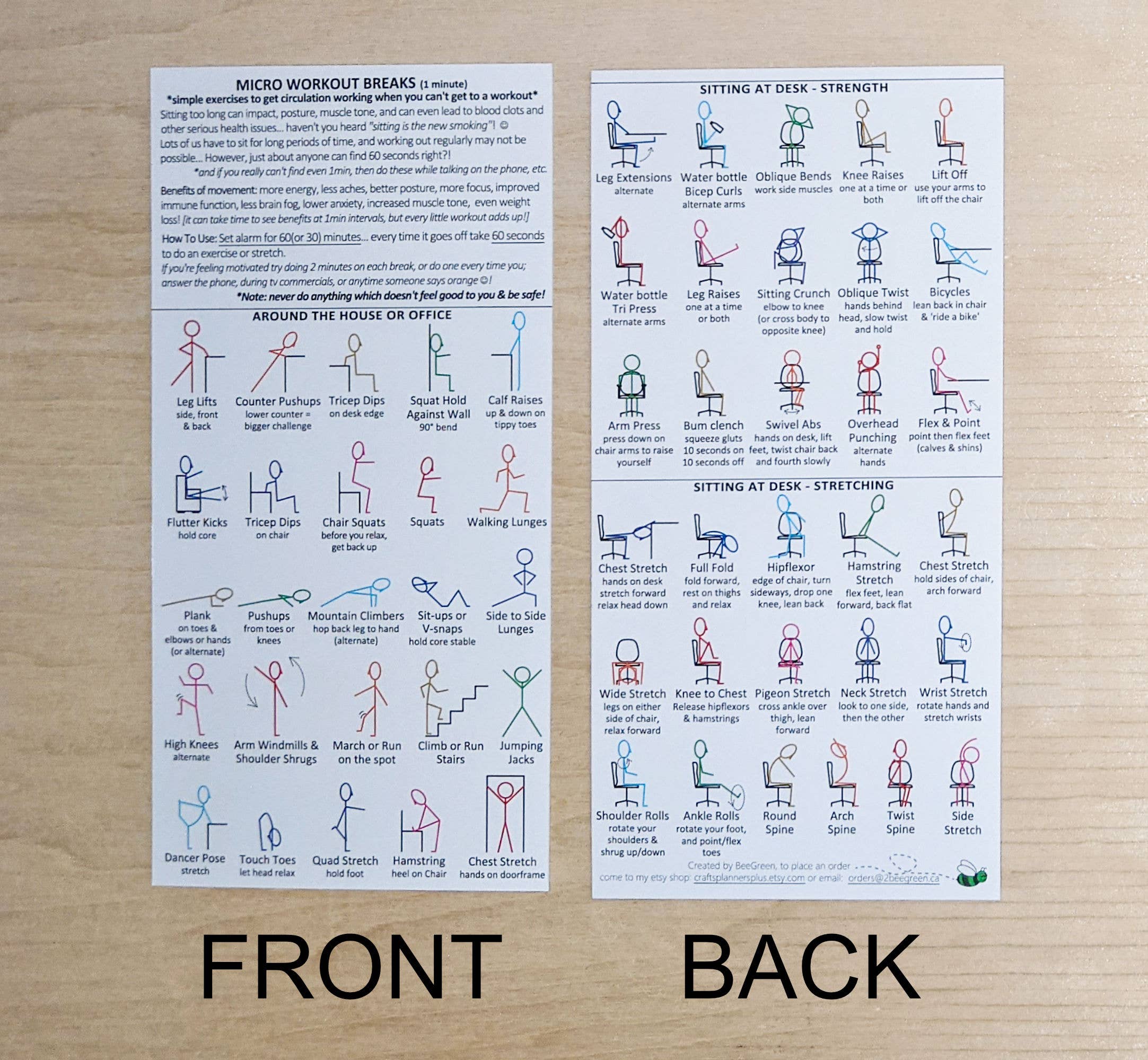 BeeGreen & CraftsPlannersPlus - Wholesale Bookmark - NEW~ Micro Workouts Bookmark - Keep Moving, 1minute workouts4