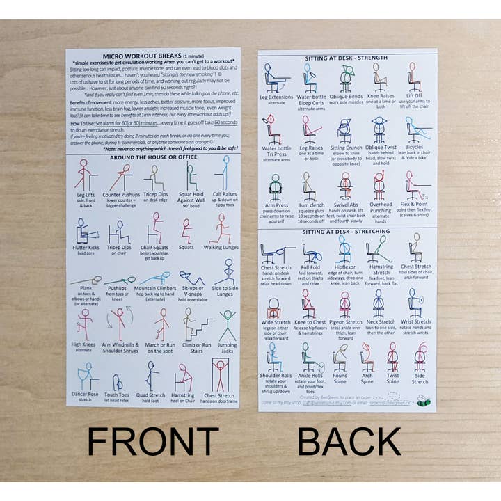 BeeGreen & CraftsPlannersPlus - Wholesale Bookmark - NEW~ Micro Workouts Bookmark - Keep Moving, 1minute workouts4