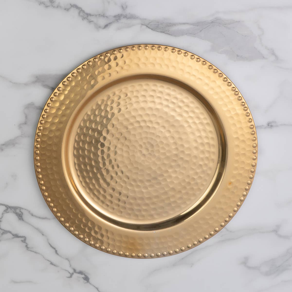 India Handicrafts Inc - Wholesale Charger - Gilded Hammered Beaded Charger1