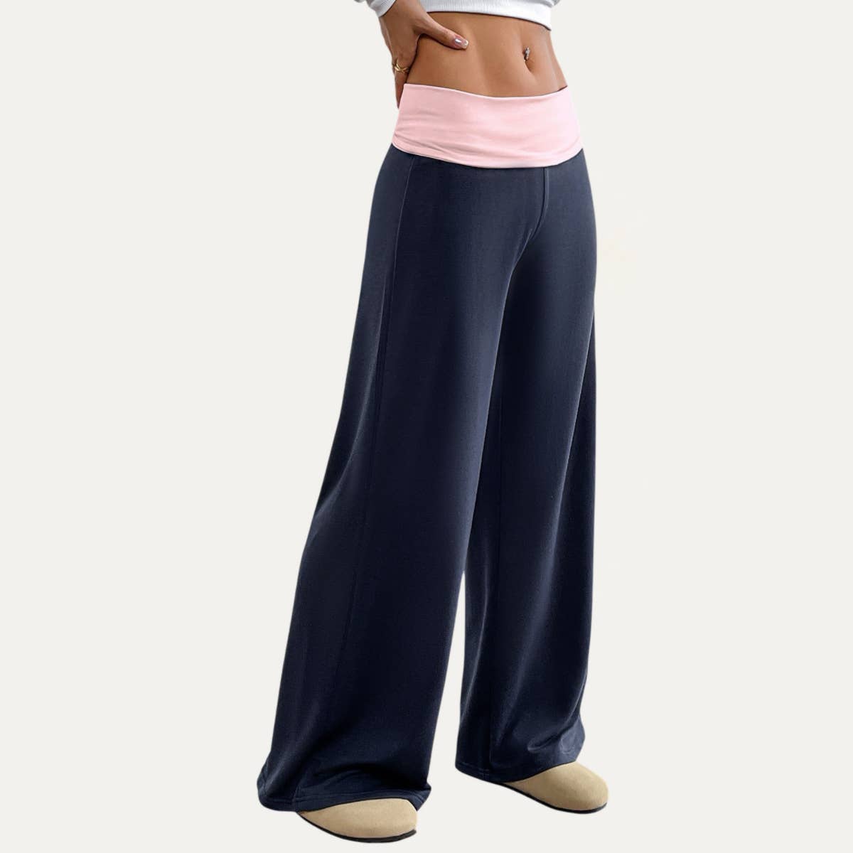Relaxed Navy and Pink Wide-Leg Loungewear Pants for wholesale on Faire1