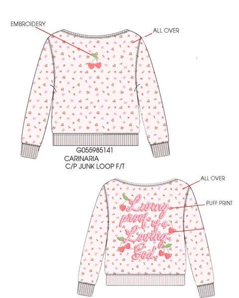 Paper Flower - Wholesale Sweatshirt - Kids - Micro Berry All Over Print Wide Neck Sweatshirt Tween Girls2
