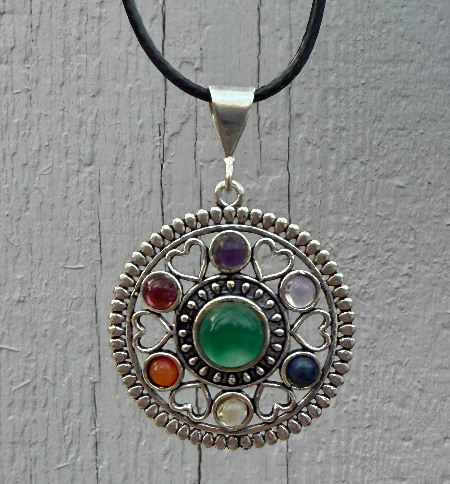 Lungta Imports - Wholesale Pendant/Charm Necklace - 7 Charka Stones Silver Pendant Meditation Yoga Jewelry3