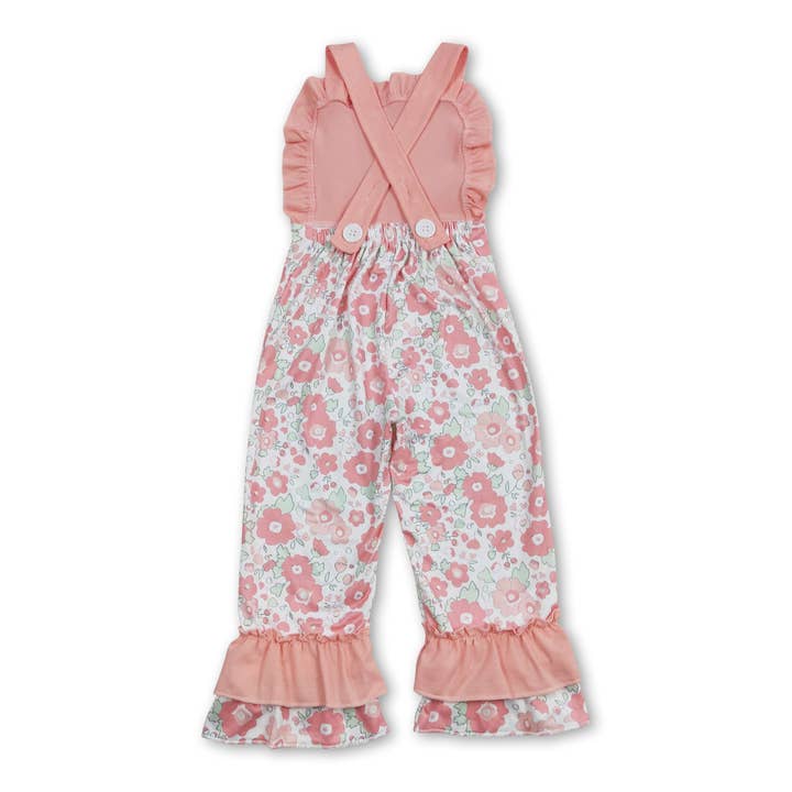 Yawoo Garments - Wholesale Overalls - Kids - Suspender floral leopard baby girls ruffle overalls1