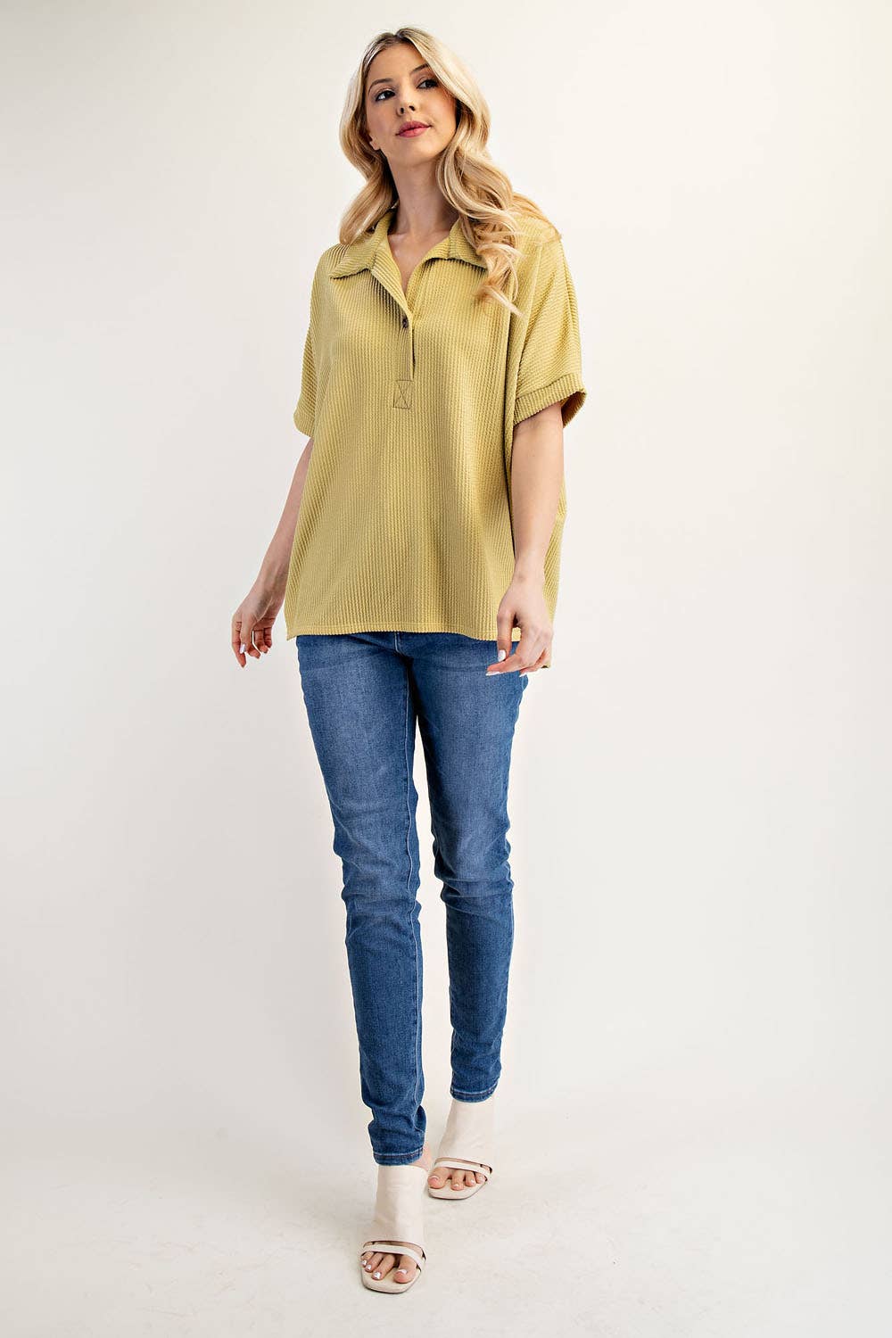 Celeste Clothing - Wholesale Knit Top - Women's - PLUS SIZE RIB KNIT COLLARED TOP WITH SHORT SLEEVES -CT2391332