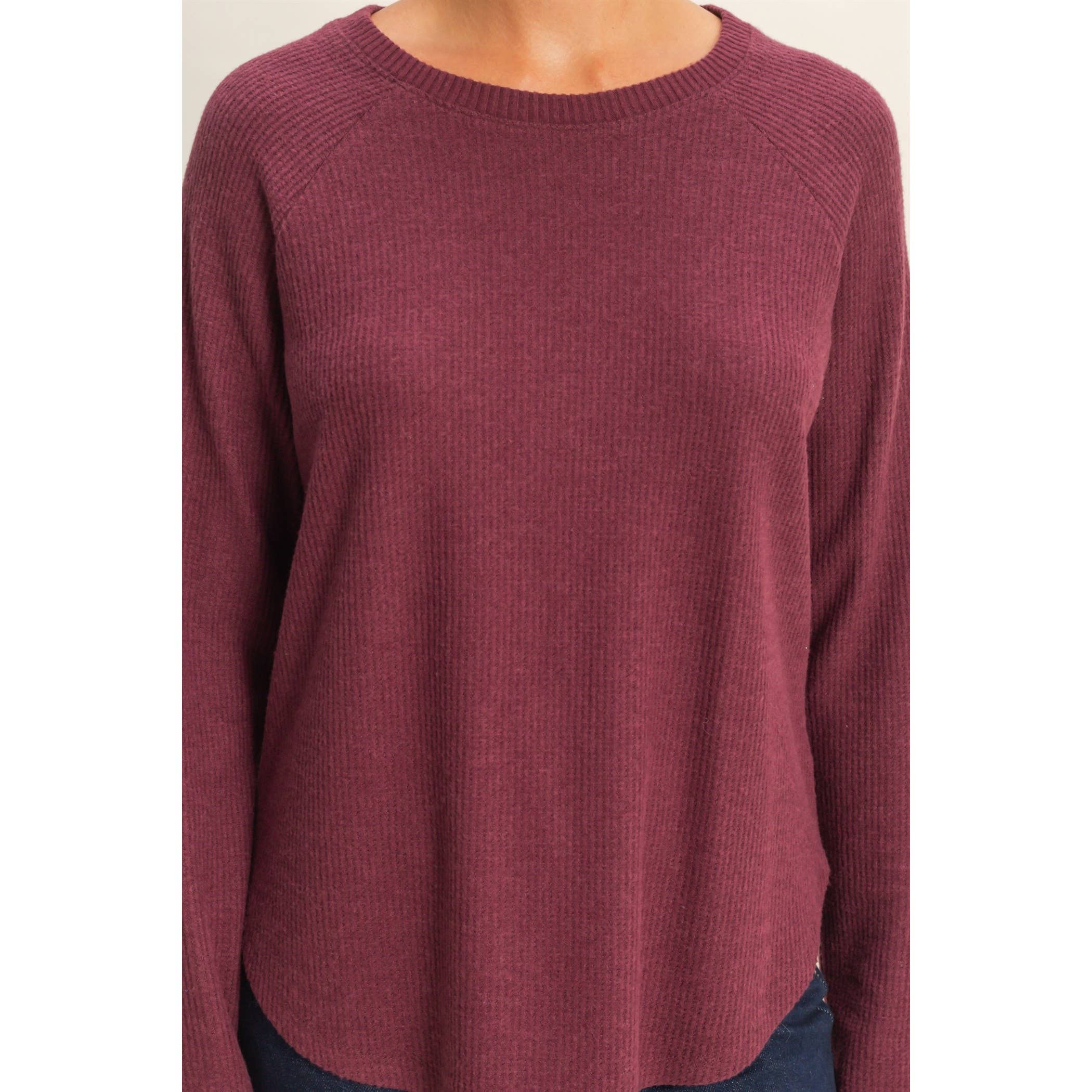 Double Zero - Wholesale Shirt - Women's - Brushed Waffle Raglan Long Sleeve Casual Top10