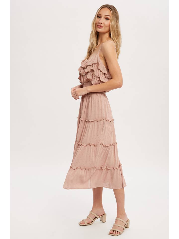 Bluivy – Großhandel Kleid – Damen – GESTUFTES MIDIKLEID MIT SCHWEIZER PUNKTEN UND RÜSCHEN14