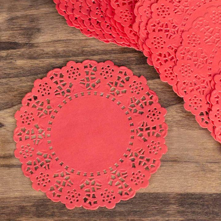 Factory Direct Craft – wholesale Cake/cupcake topper – 4-1/2 Red Paper Doilies (Pack of 50)