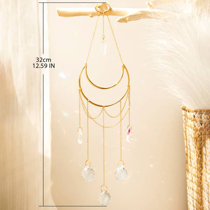 Crystolver - Wholesale Suncatcher - Clear Quartz Moon Suncatcher Crystal Prism Hanging