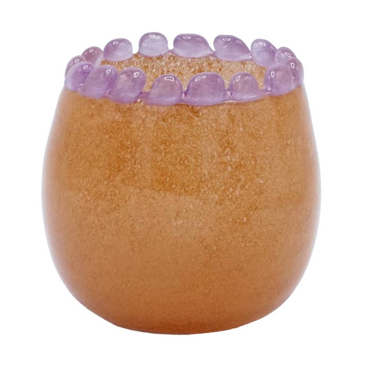 Round vase in mouth-blown glass with mocha/opaline beaded rim for wholesale by Maison Lilo