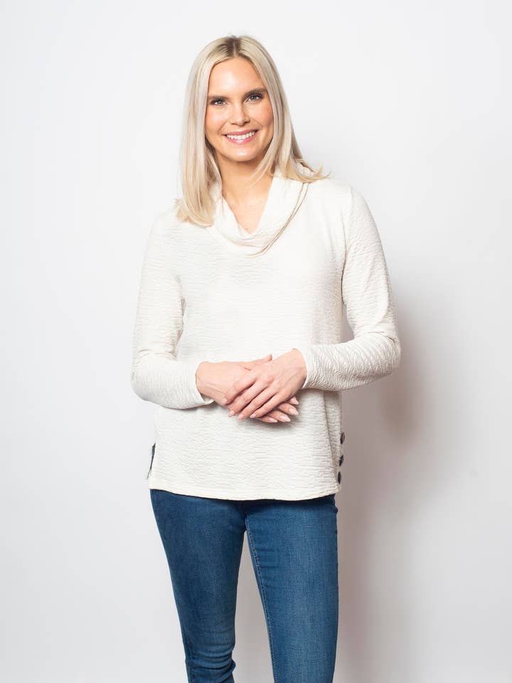 Seersucker Weekender - Cowl Cropped, Loose Fit, Side Button for wholesale by SnoSkins