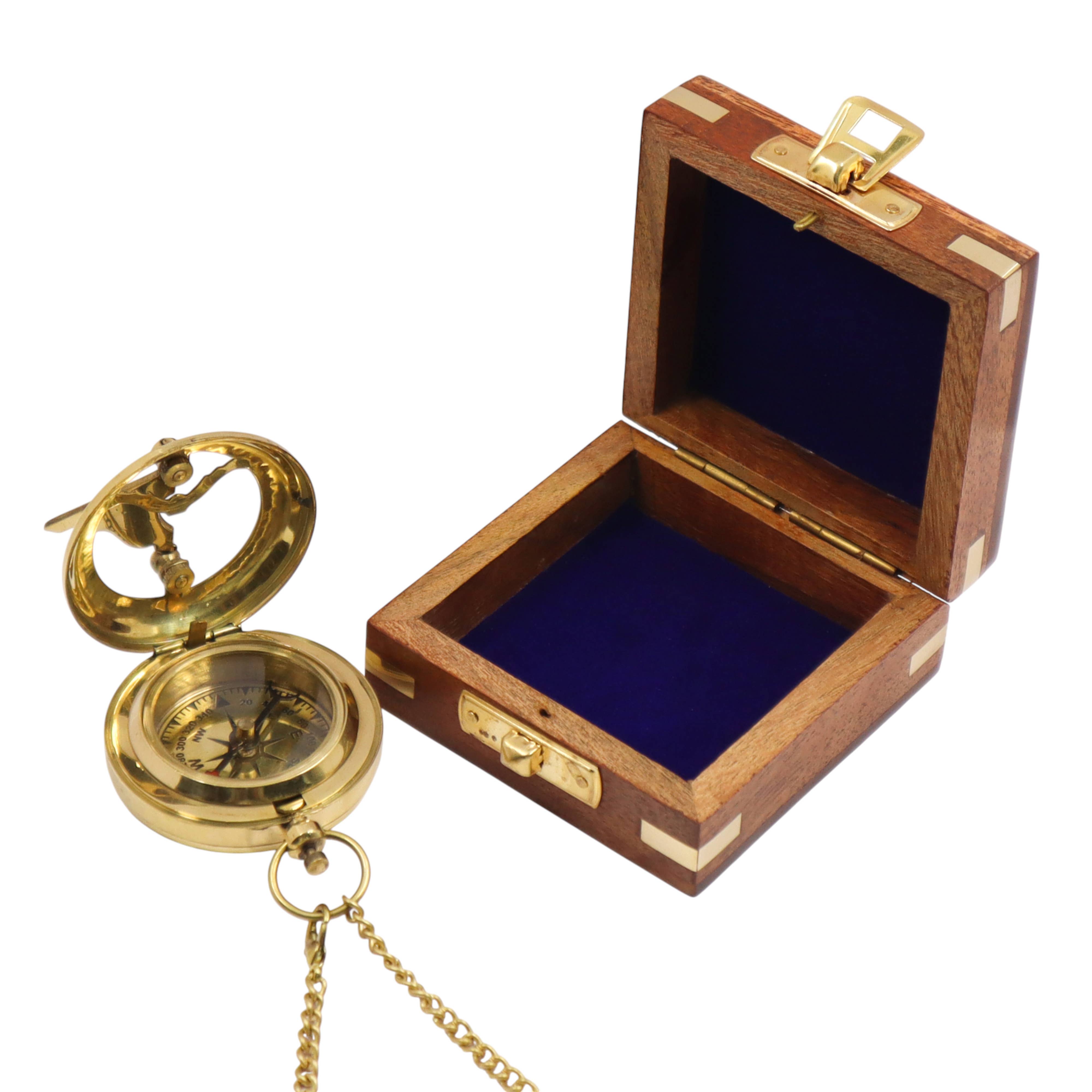 Dollond & Co. - Wholesale Navigational Compass - Custom 2-inch Brass Pocket Sundial Compass with Wooden Box10