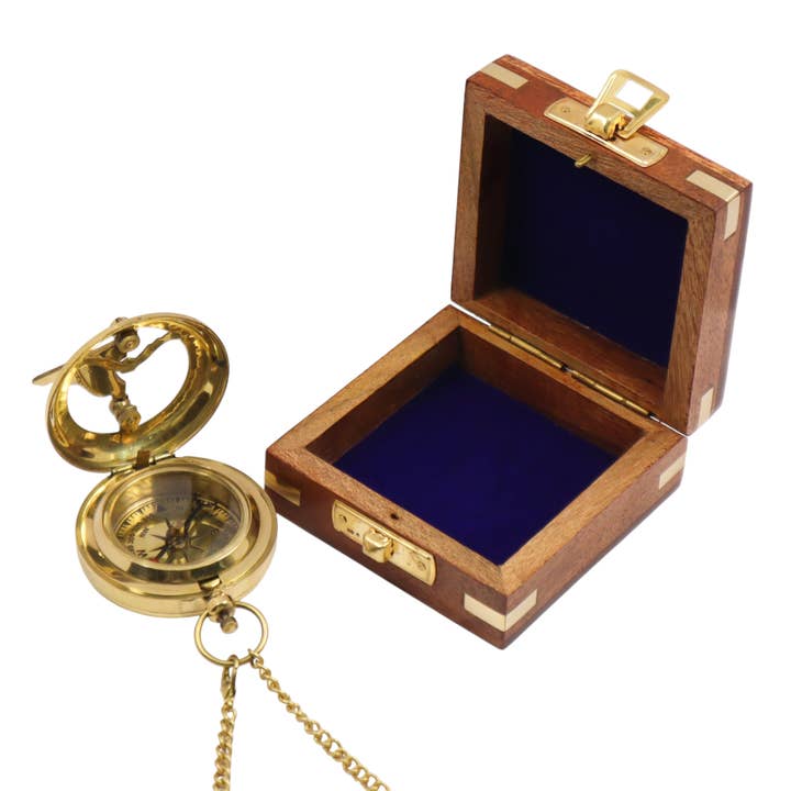 Dollond & Co. - Wholesale Navigational Compass - Custom 2-inch Brass Pocket Sundial Compass with Wooden Box10