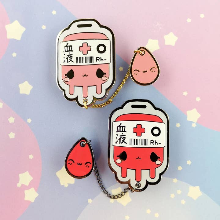 O- Negative Blood Bag -- Hard Enamel Collar Pin -- Kawaii Medical Pins Series for wholesale by Kittynaut