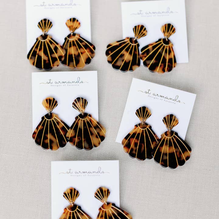 St Armands Designs of Sarasota - Wholesale Dangle Earrings - Brown Tortoise Shell Statement Earrings