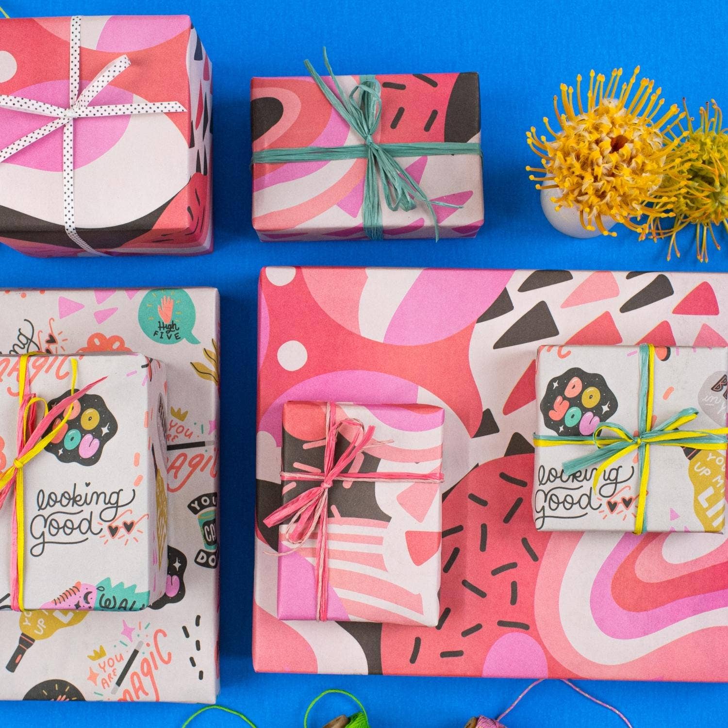 Wrappily Eco Gift Wrap Co. - Wholesale Flat Wrap - Positivity! • Double-Sided • Everyday Eco Wrapping Paper1