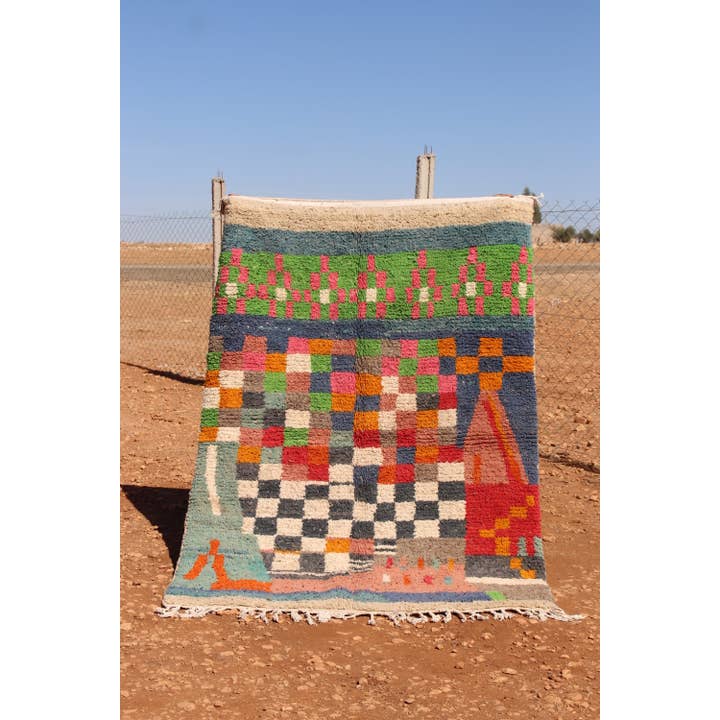 Tapis coloré marocain abstrait pour la vente par MUSMUSRUGS